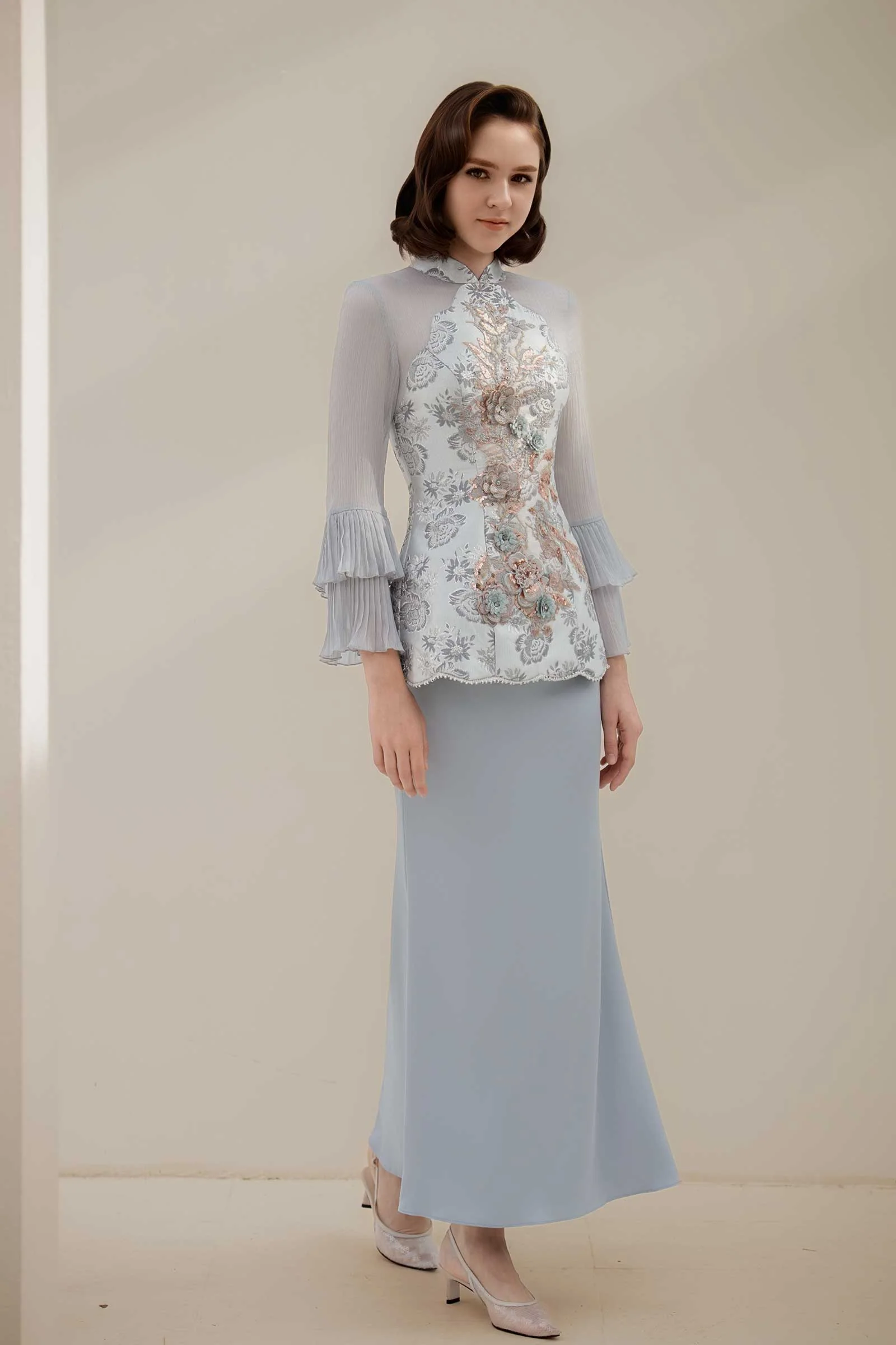 Alya Kebaya Top (Greyish Blue) - Image 17