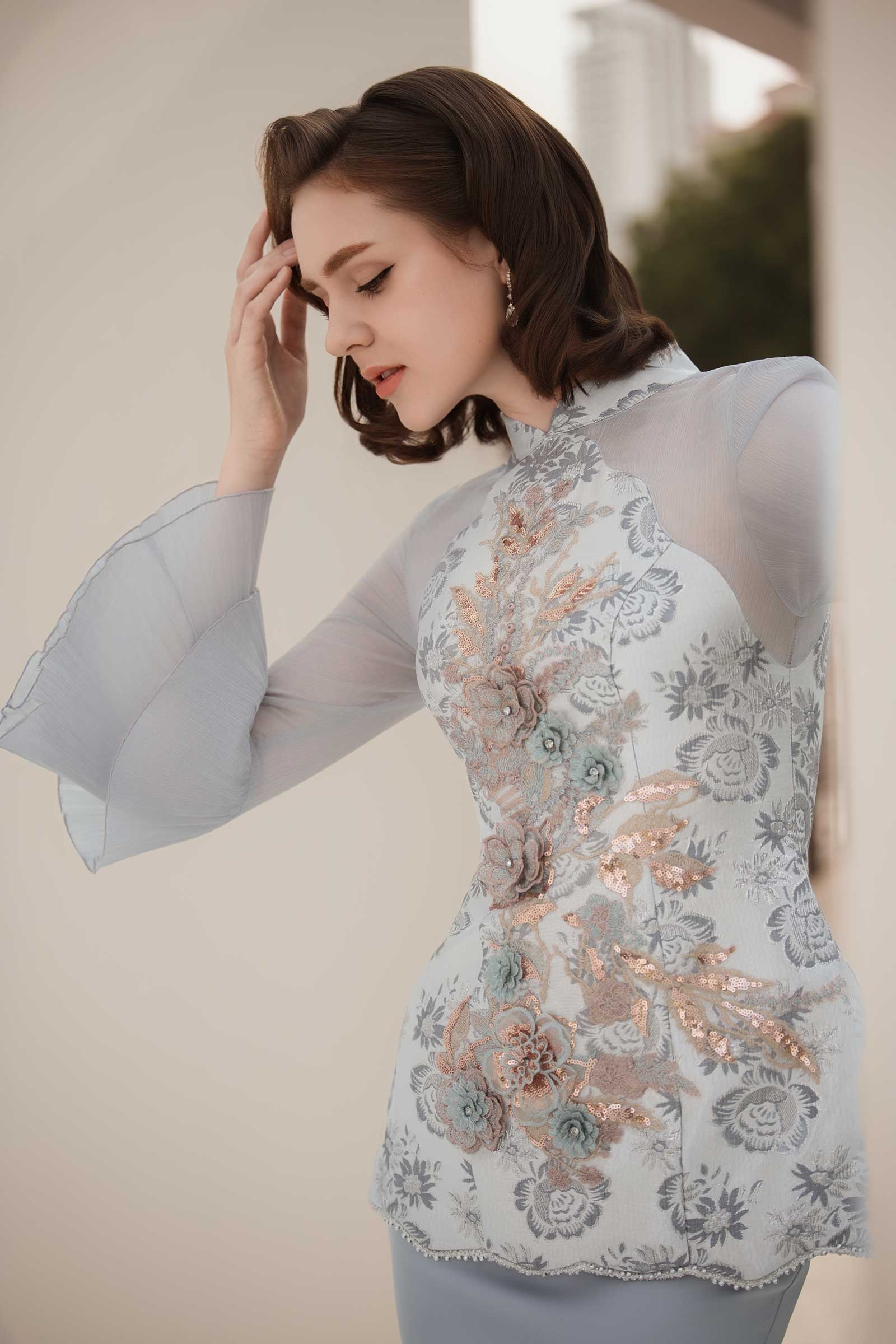 Alya Kebaya Top (Greyish Blue) - Image 7