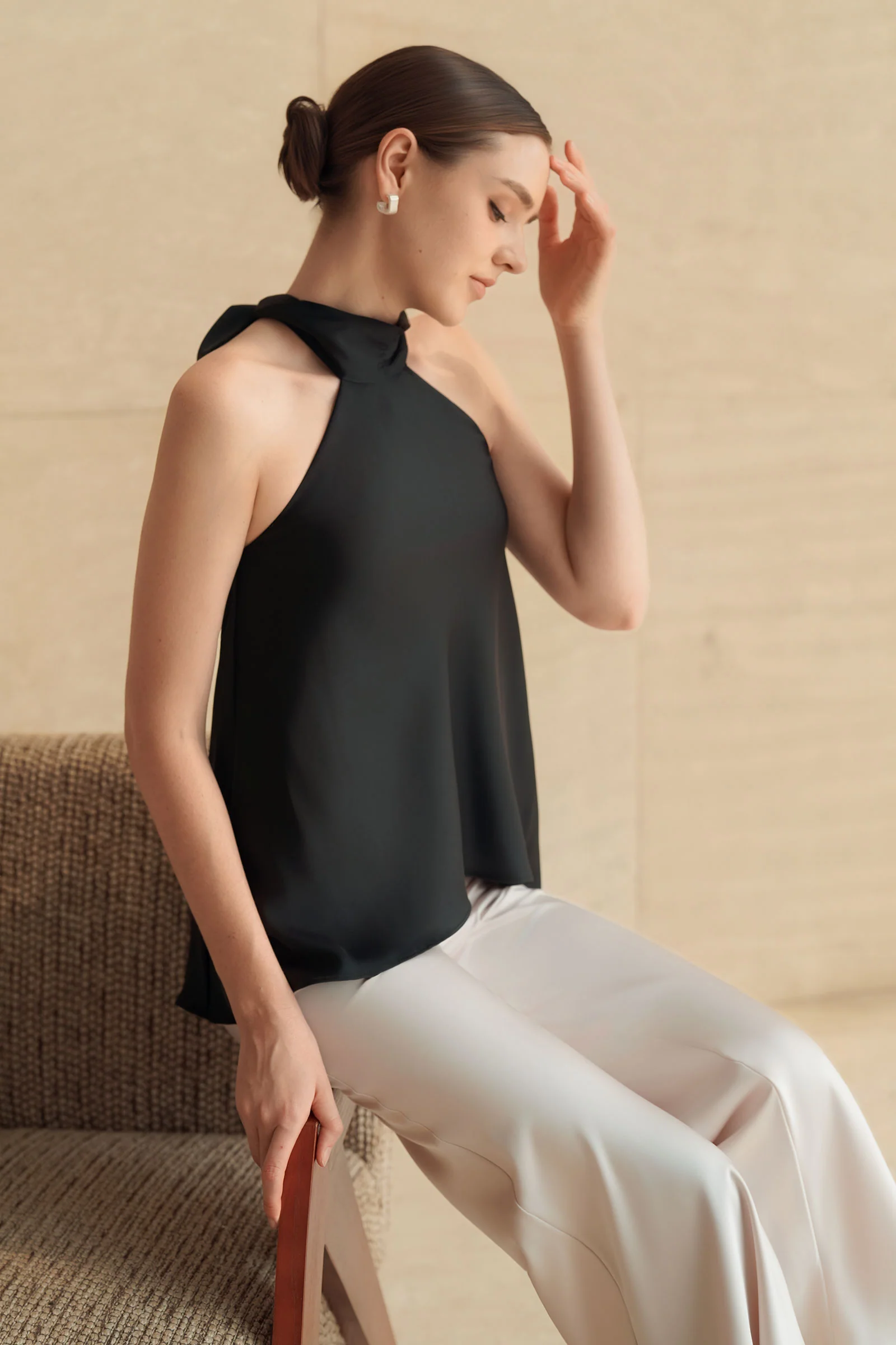Evean Silk Satin Top (Black) - Image 2