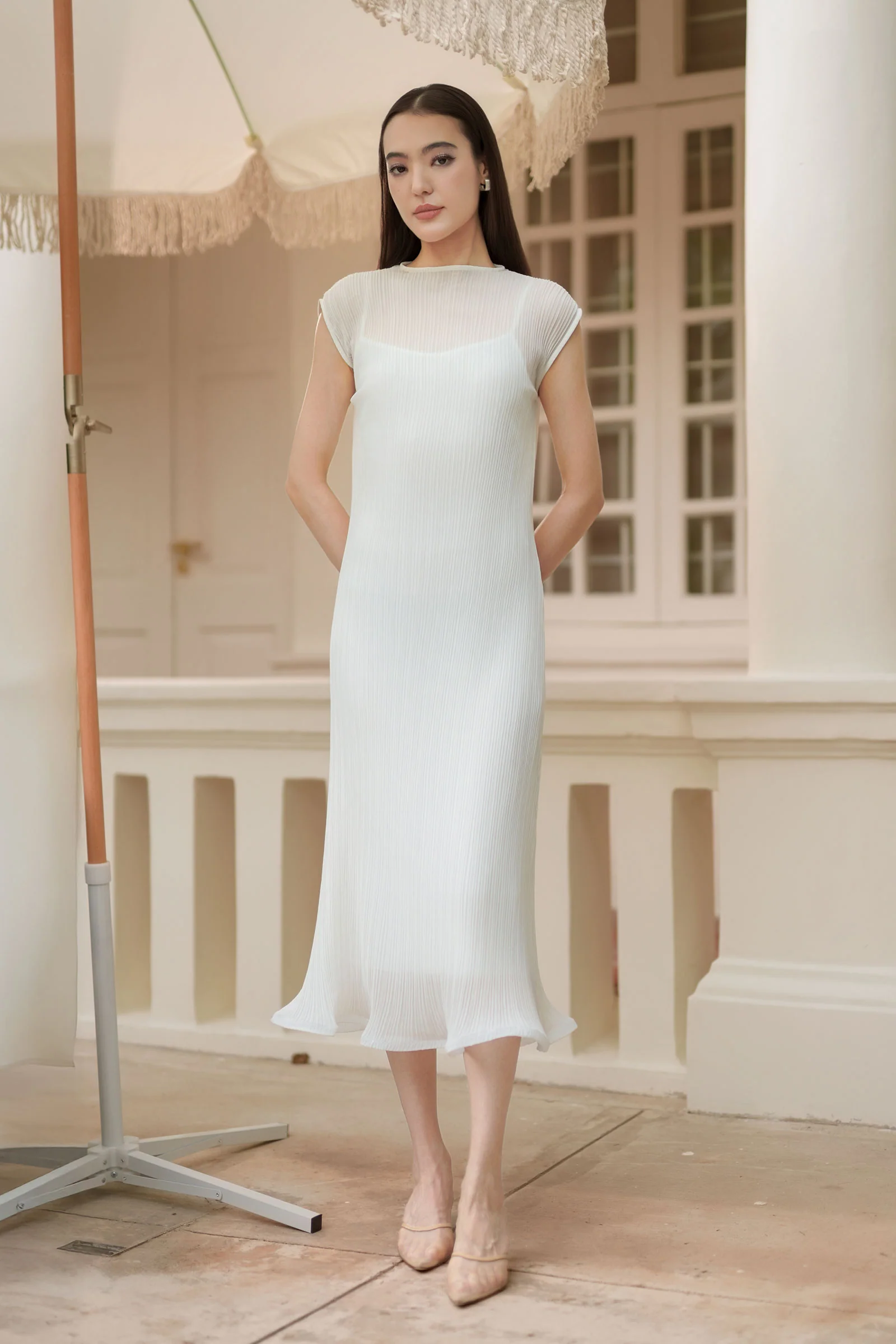 Éther Belted Dress (White) - Image 16