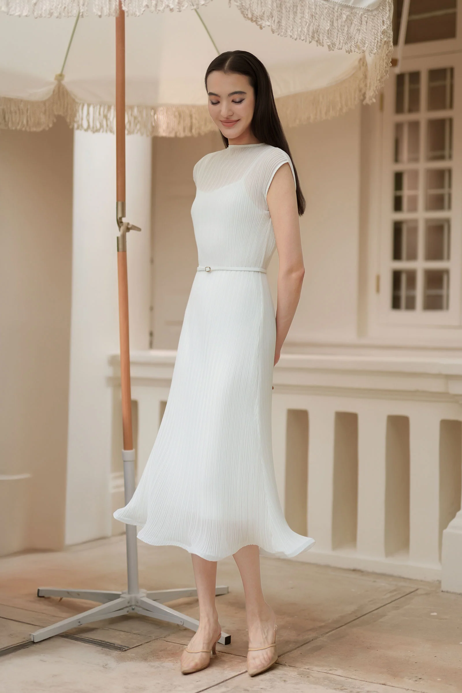Éther Belted Dress (White) - Image 2