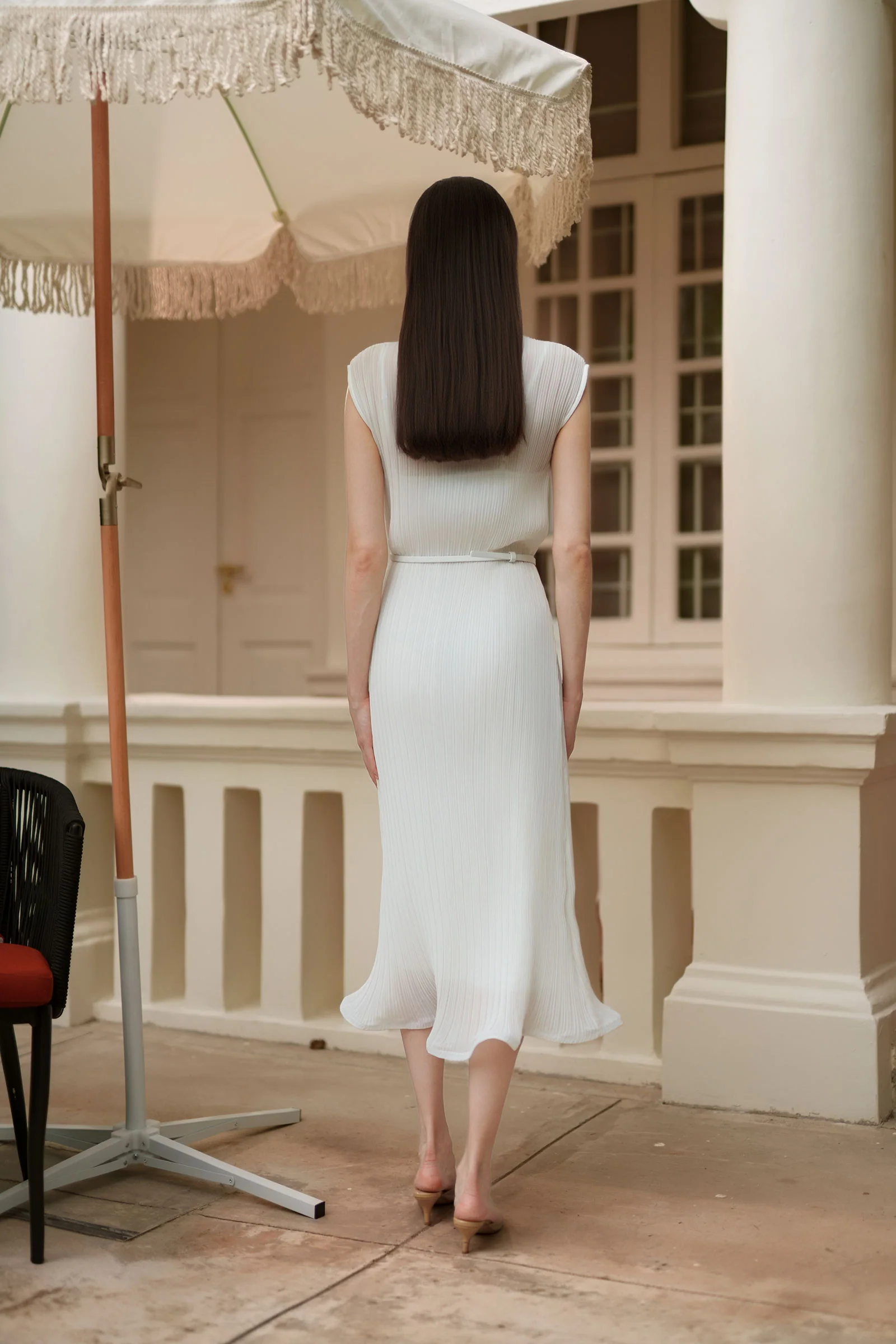 Éther Belted Dress (White) - Image 5