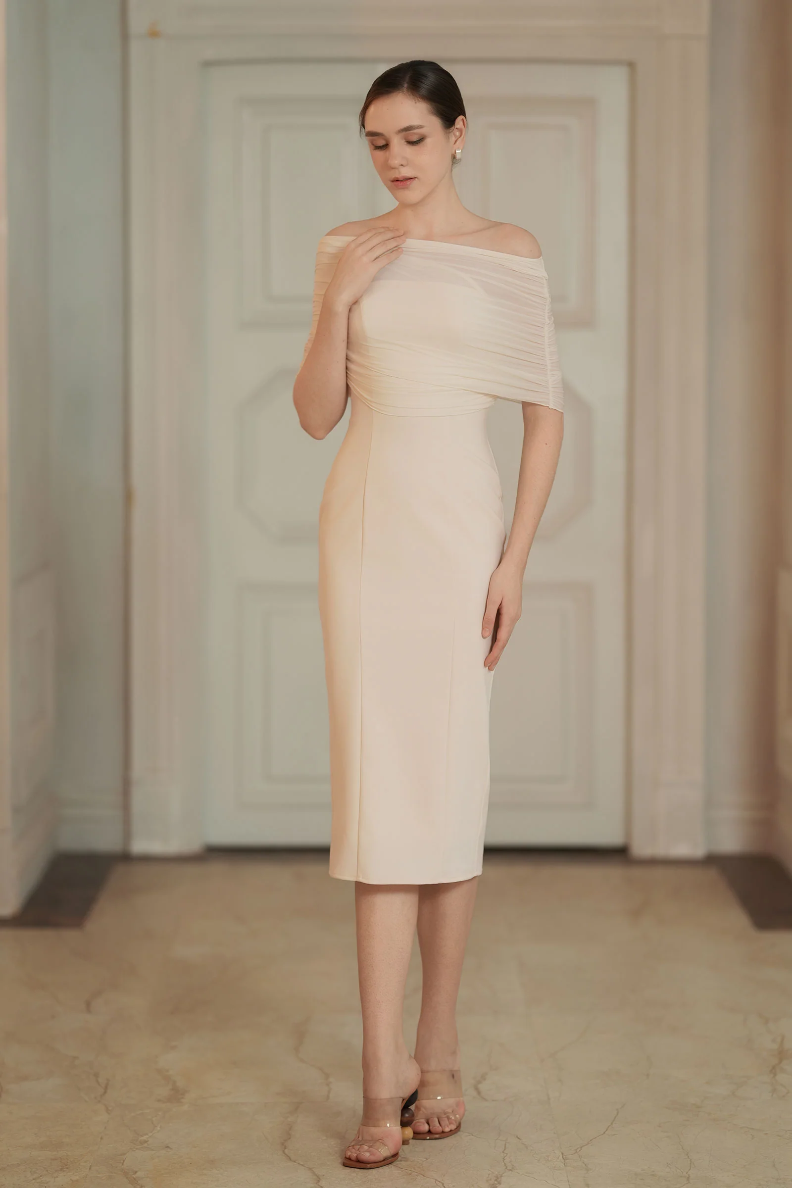 Lucienne Cape Dress (Cream) - Image 15