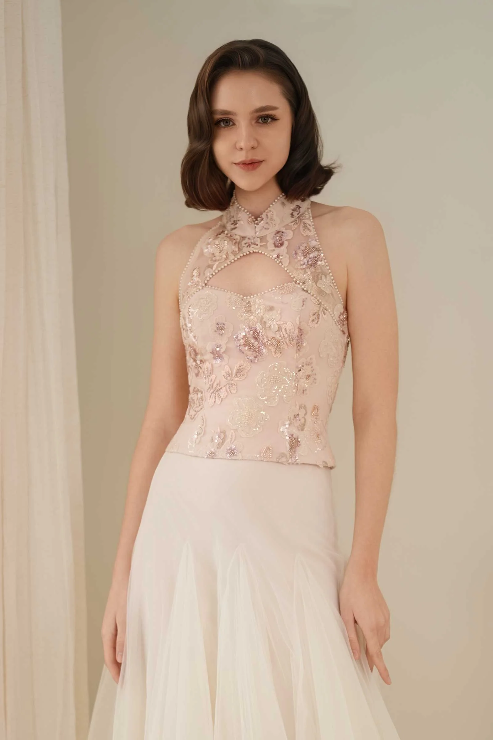Magnolia Qipao Top (Pink)