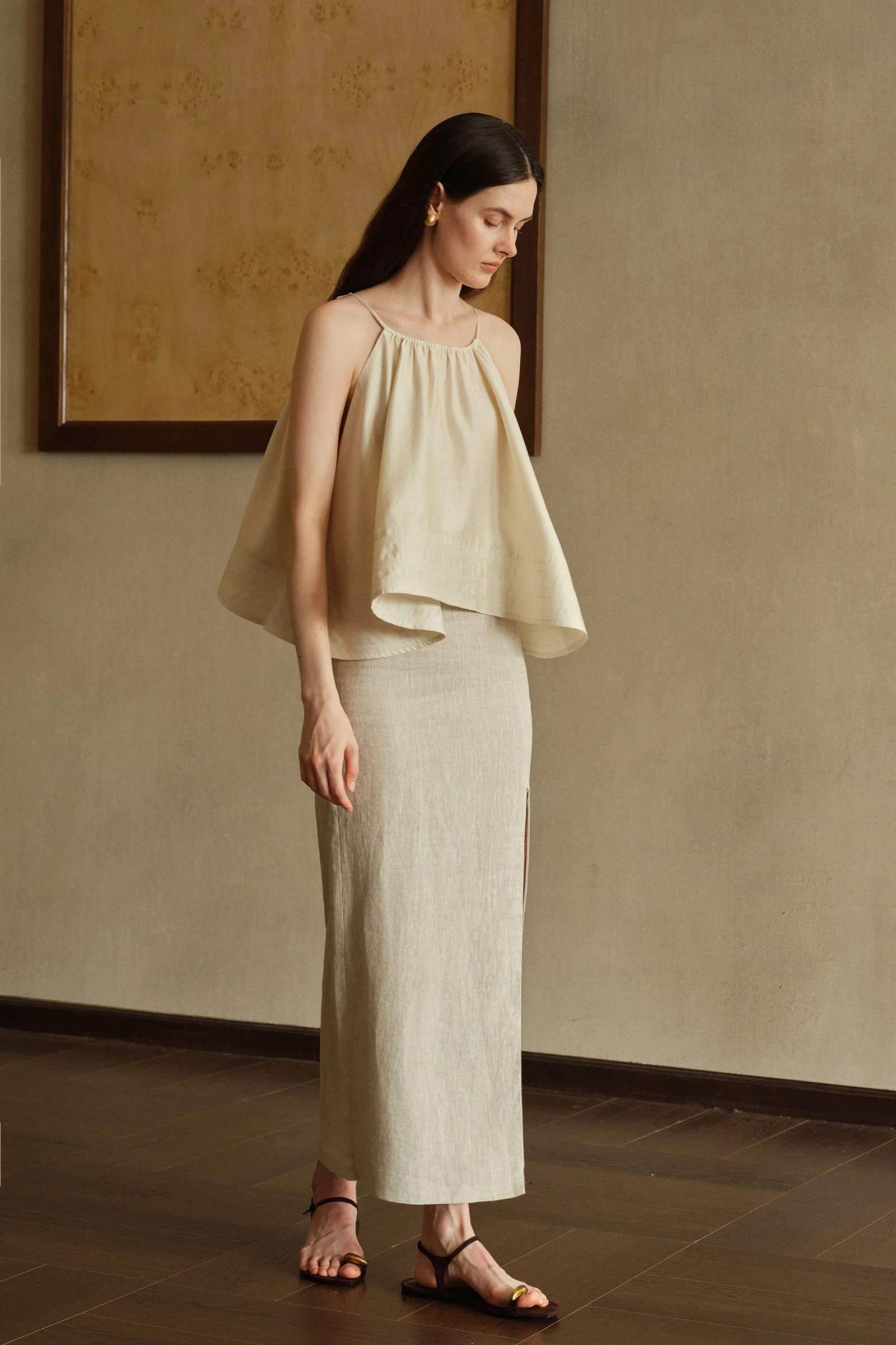 Mara Linen Midi Skirt (Natural Linen) - Image 24