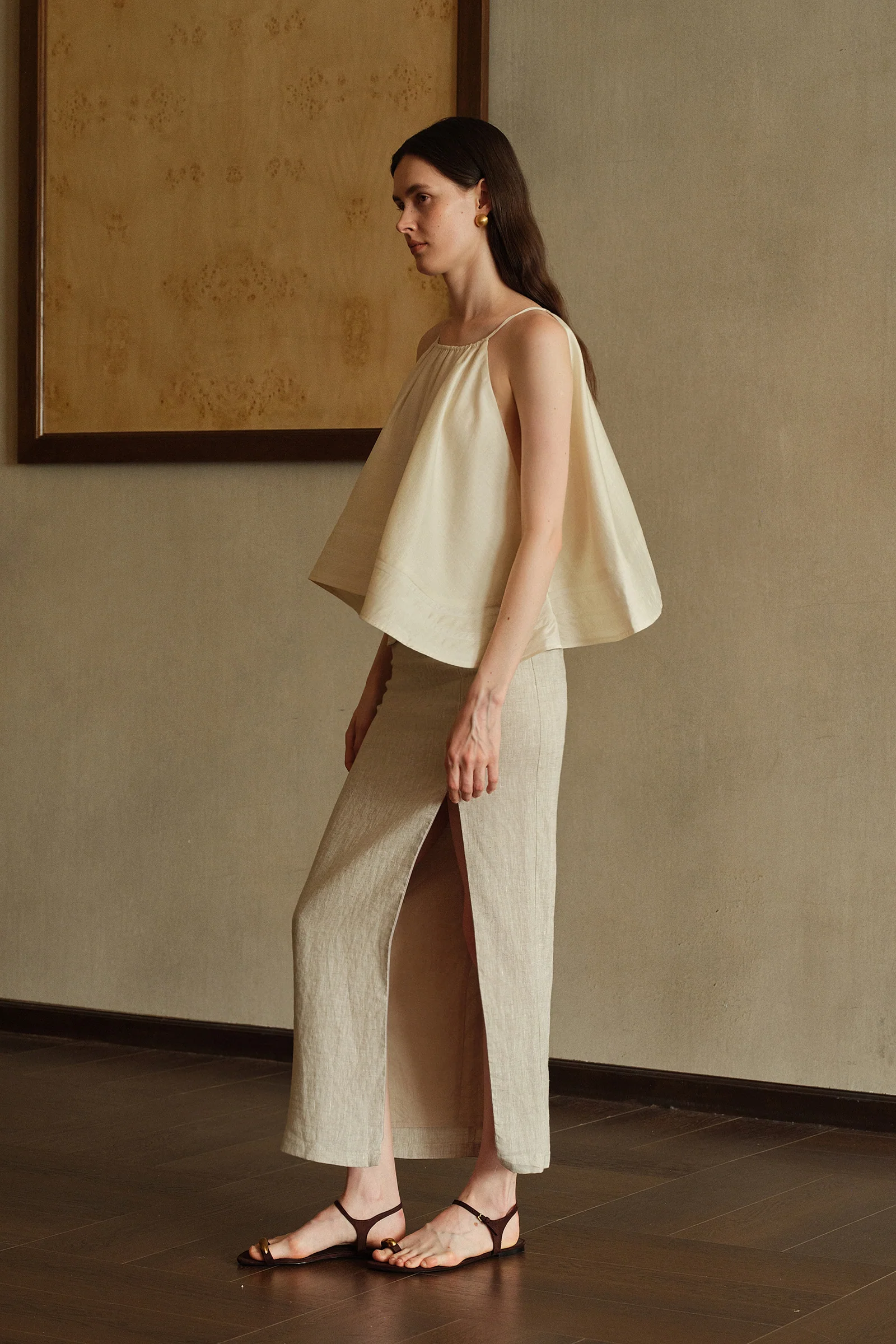 Mara Linen Midi Skirt (Natural Linen) - Image 27