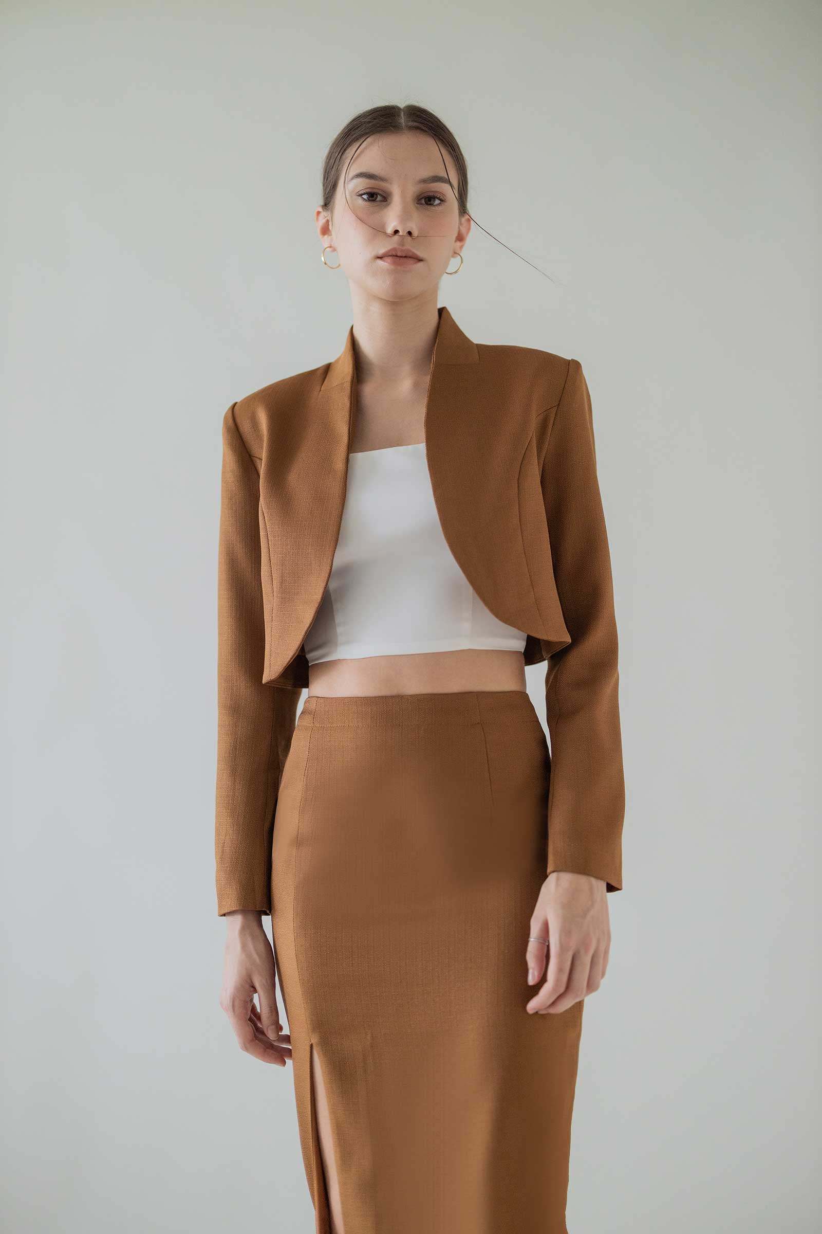 Poised Cropped Jacket (Brown) - Image 6