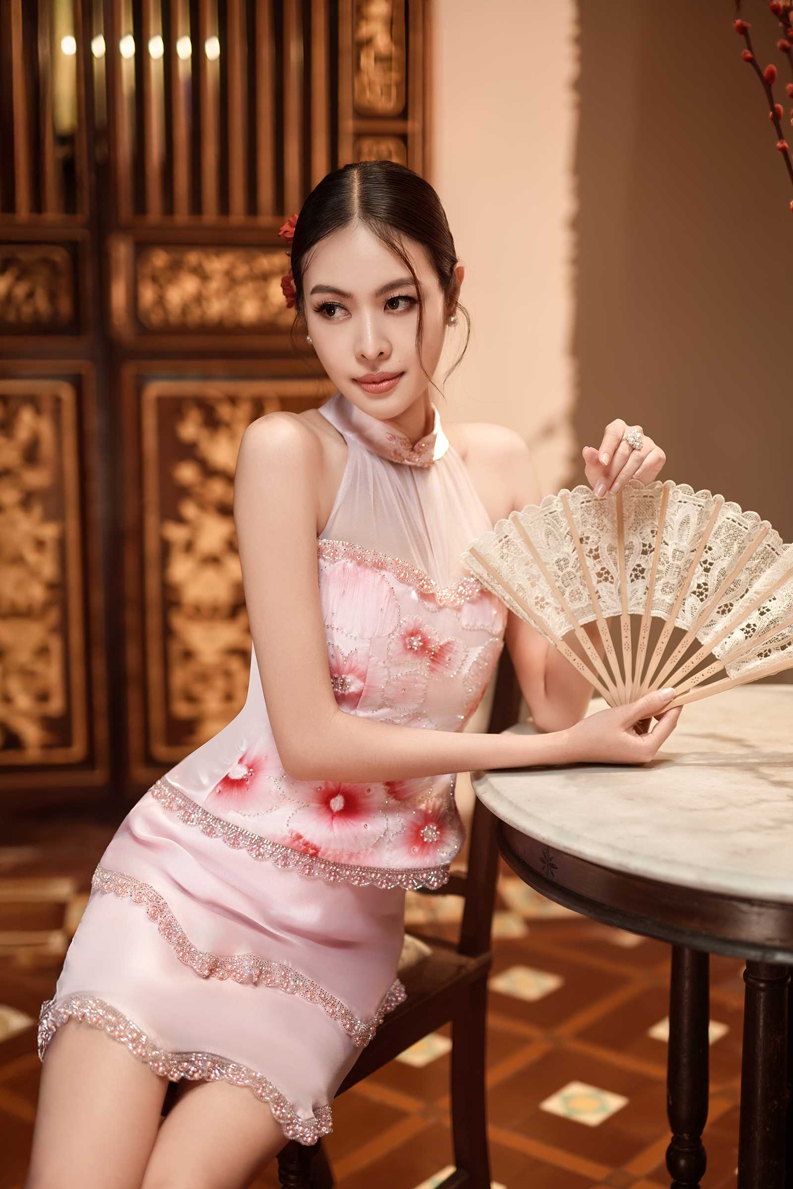 Roselia Whisper Qipao Set (Rose) - Image 4