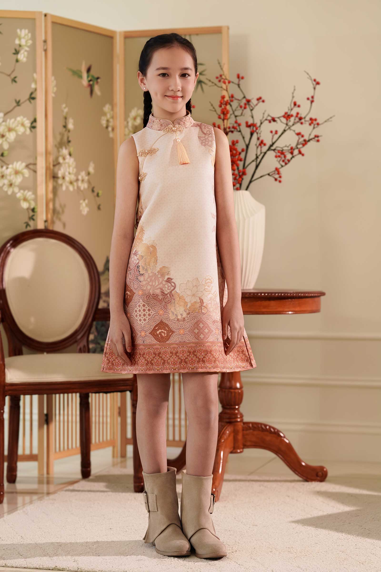 Ruiya Qipao Girls Dress (Gold) - Image 3
