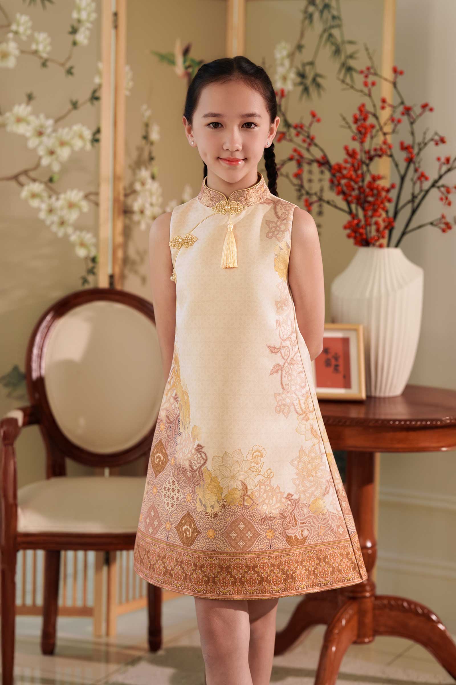 Ruiya Qipao Girls Dress (Gold) - Image 5