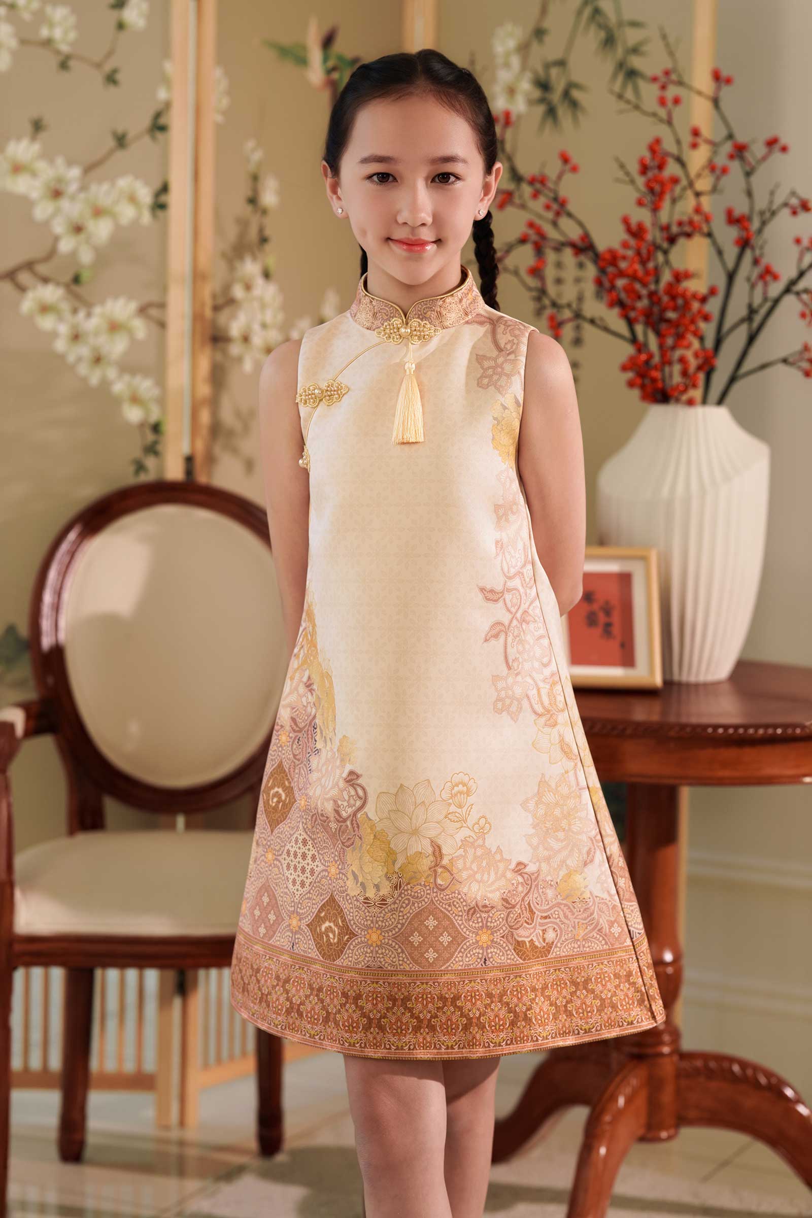 Ruiya Qipao Girls Dress (Gold) - Image 6
