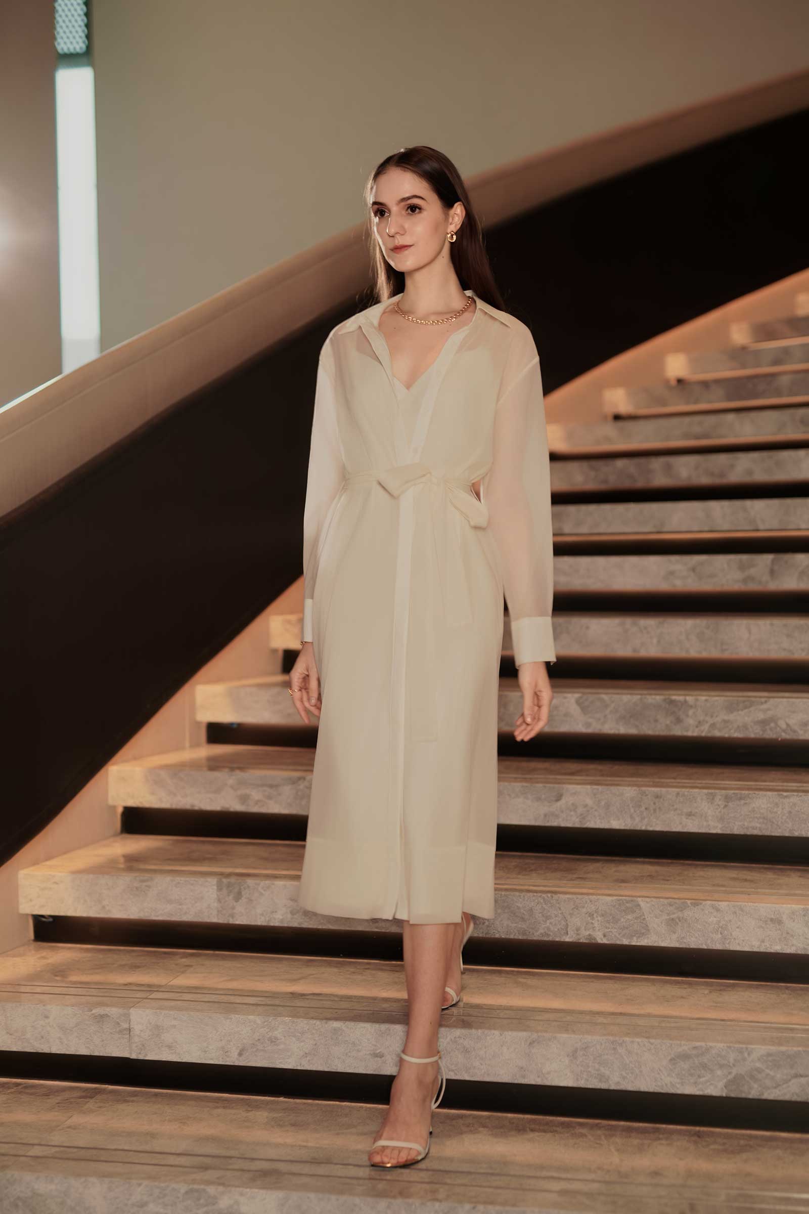Seren Silk Shirtdress (Cream) - Image 3