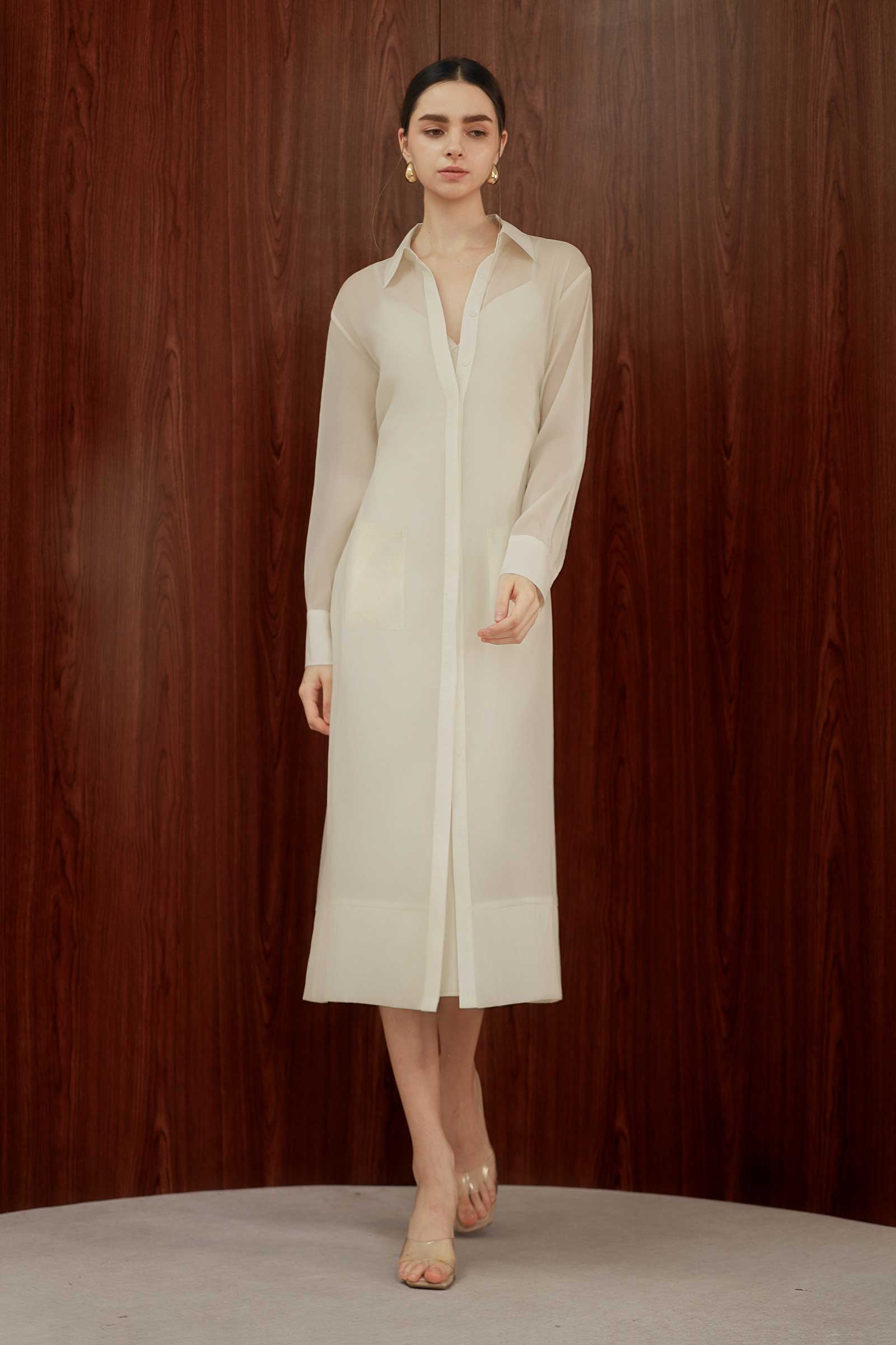 Seren Silk Shirtdress (Cream) - Image 8