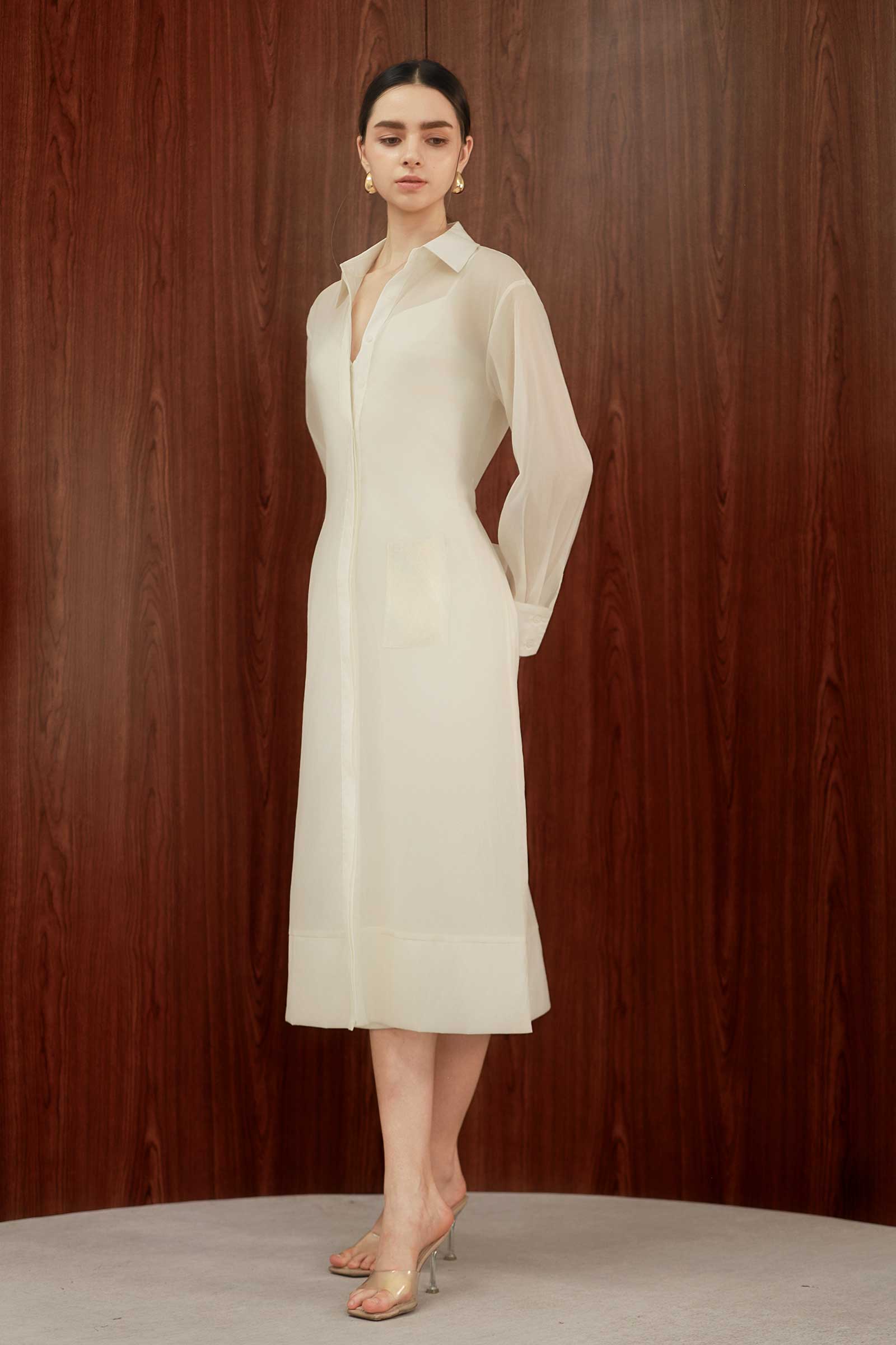 Seren Silk Shirtdress (Cream) - Image 4