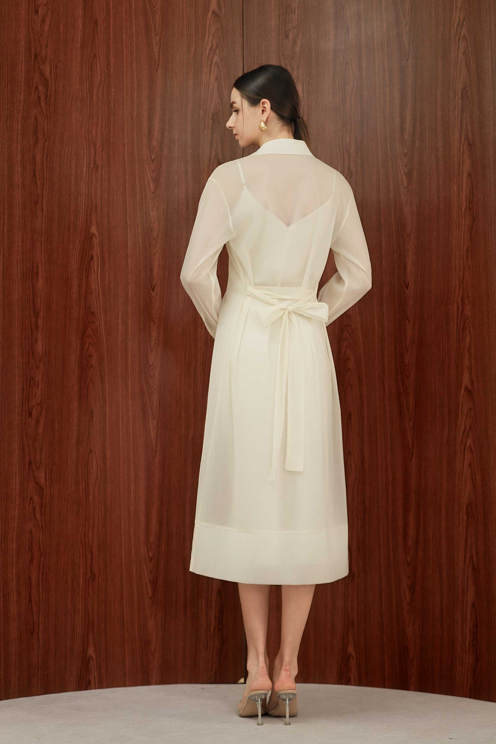 Seren Silk Shirtdress (Cream) - Image 6