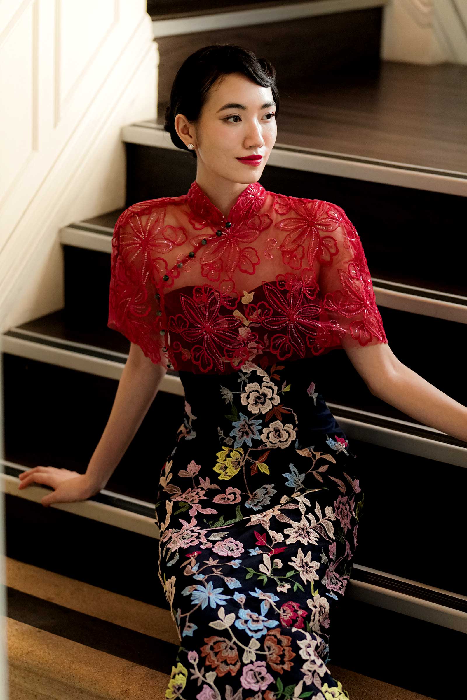 Xue Qin Qipao Cape Only (Red) - Image 2