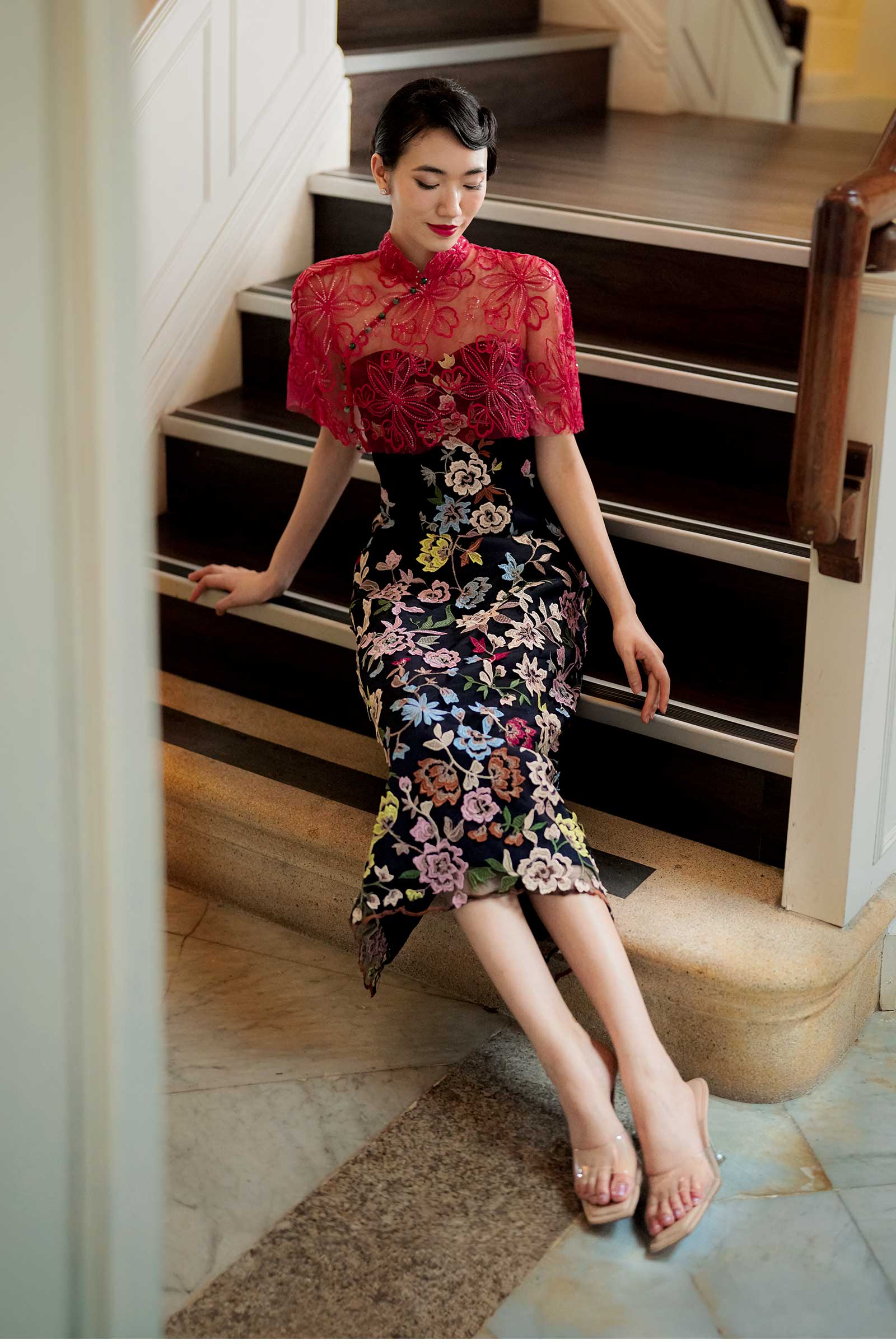 Xue Qin Qipao Cape Only (Red) - Image 7