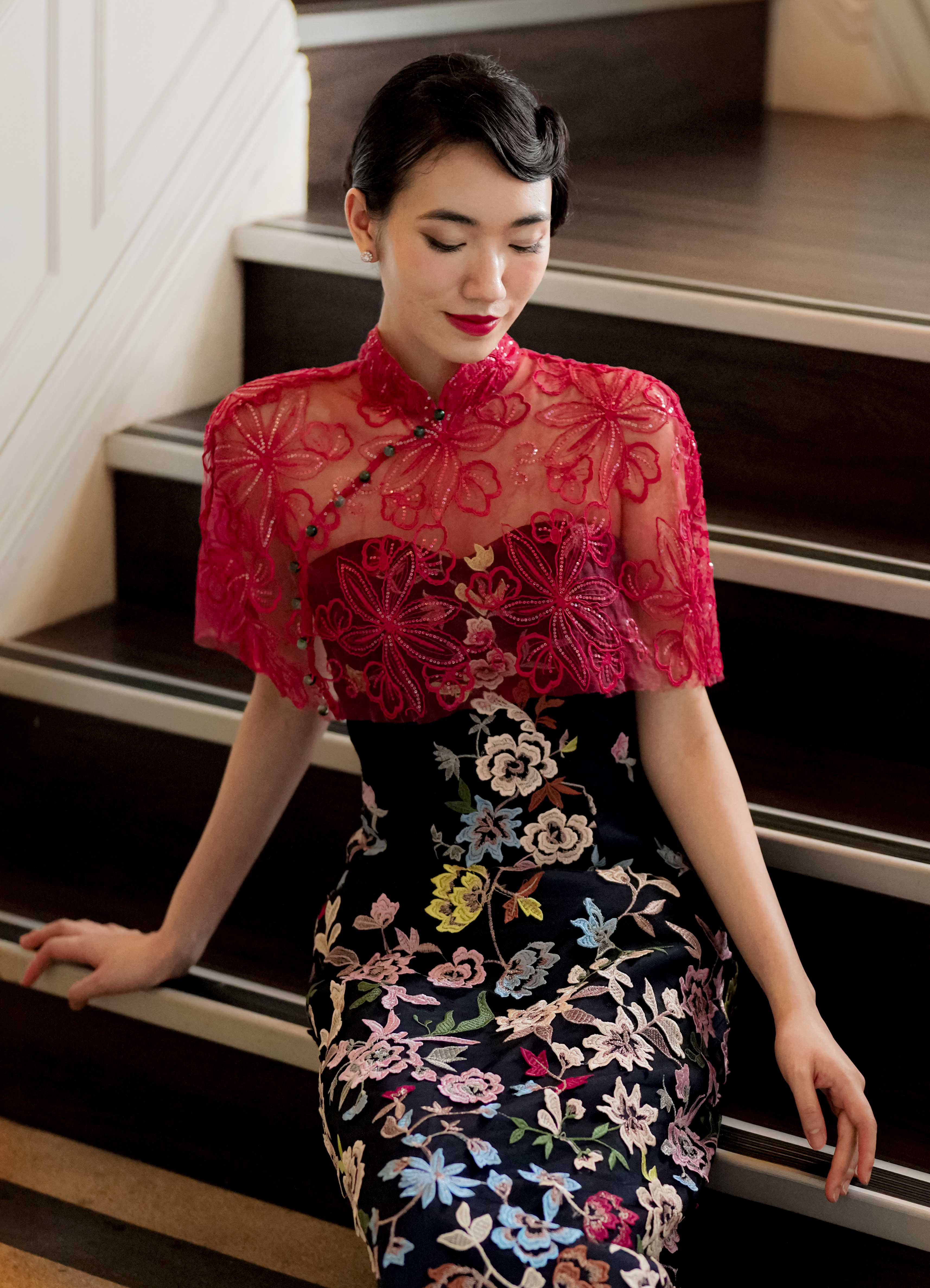 Xue Qin Qipao Cape Only (Red) - Image 8